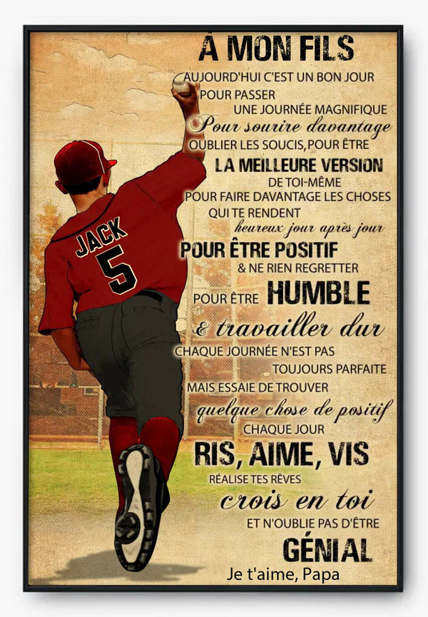 Poster, Canvas Personnalisées du Baseball, Avec Nom, Numéro, Apparence & Paysage Personnalisés, Style Vintage, Cadeaux Pour Fils, Cadeau du Baseball LMD0815B01DAFR