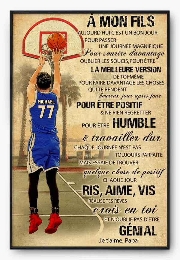 Poster, Canvas Personnalisées du Basketball, Avec Nom, Numéro, Apparence & Paysage Personnalisés, Style Vintage, Cadeau Pour Fils, Cadeau Pour Fille, LMD0718B02DAFR